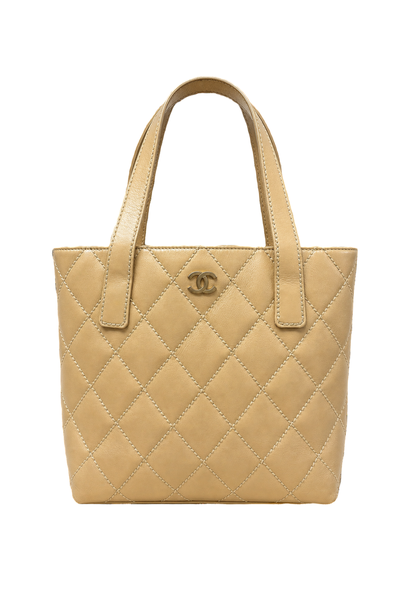 1980s Beige Leather Bag - Front View