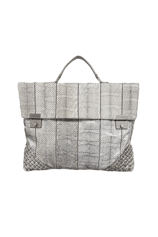 1990s Metallic Silver Metallic Fabric Bag - Front View