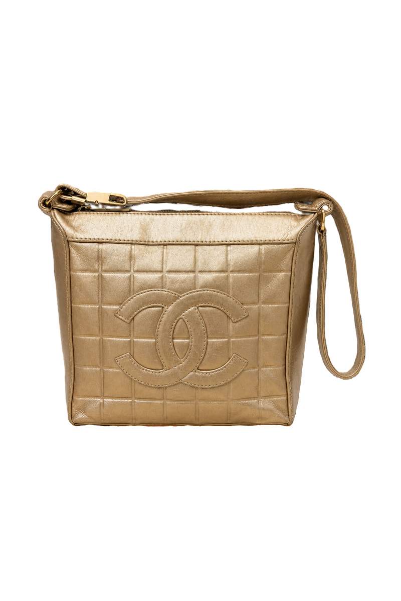 1980s Champagne Gold Leather Bag - Front View