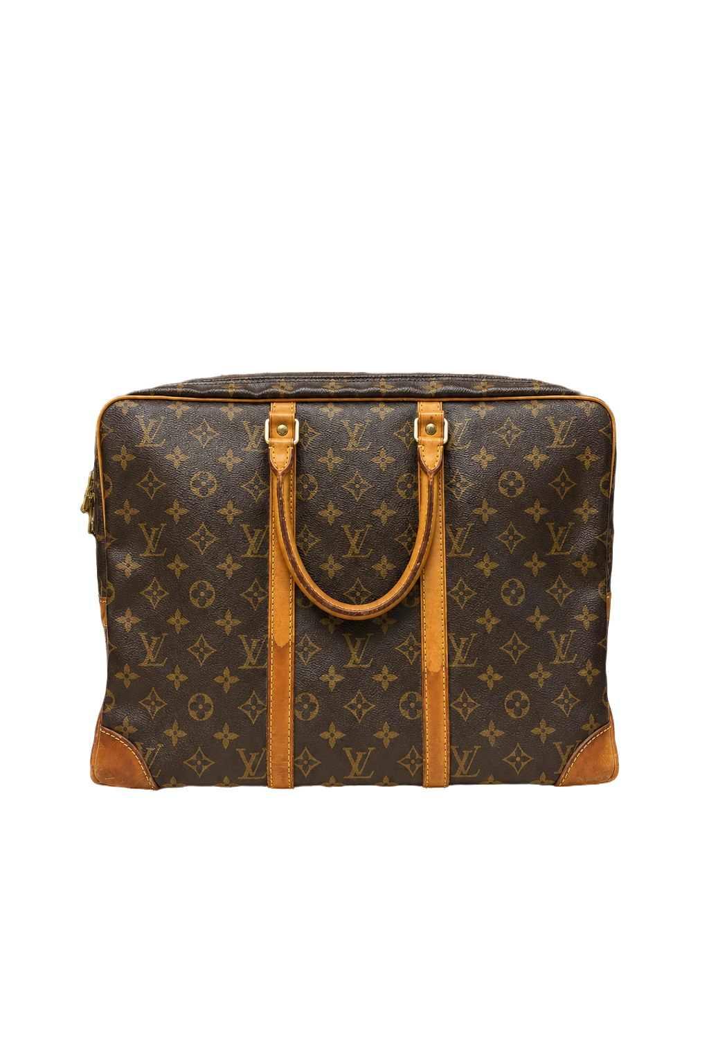 1980s Brown Canvas with Leather Bag - Front View