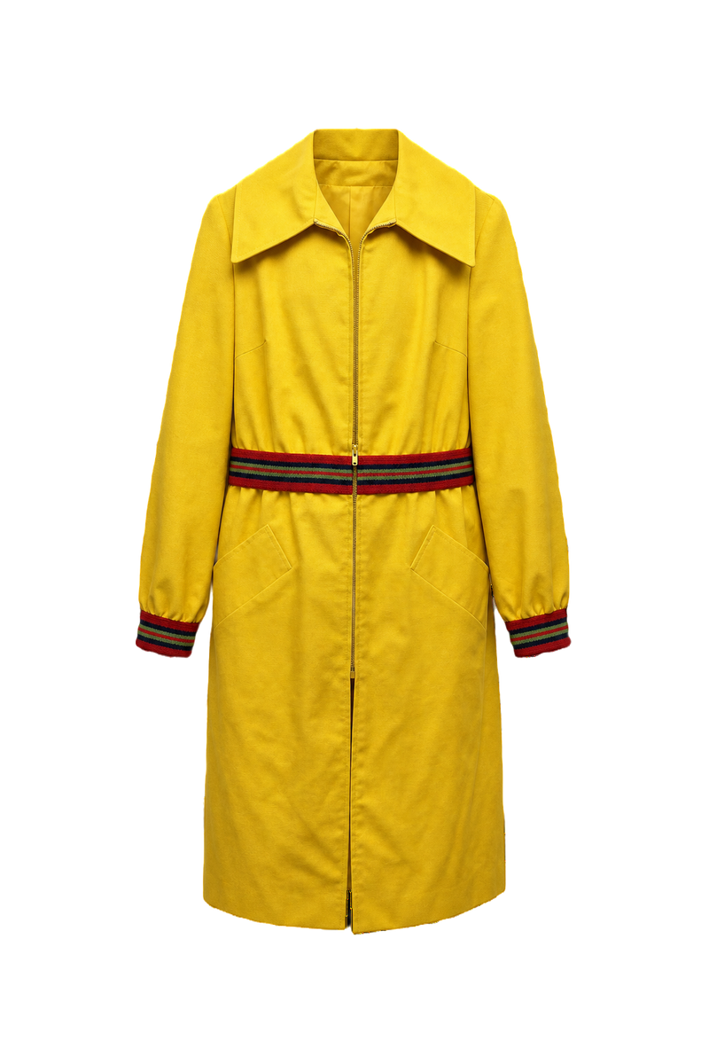 1970s Bright Yellow Cotton Coat - Front View