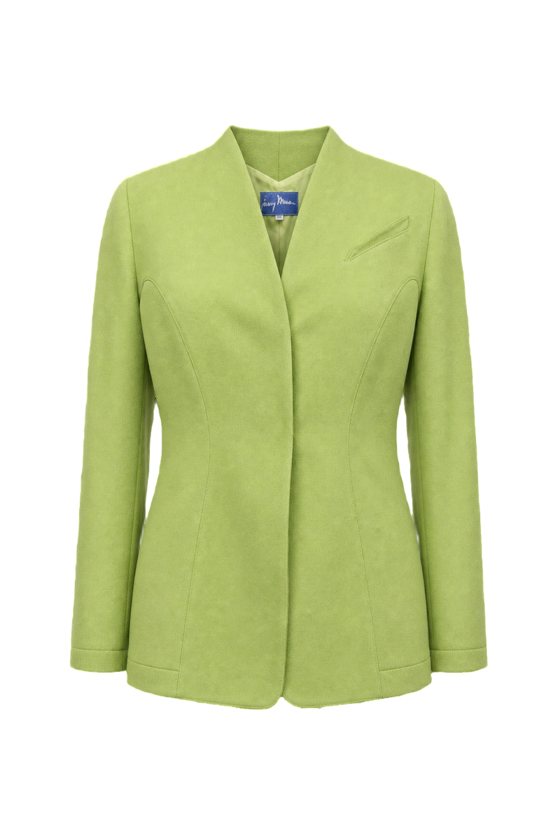 1980s Pastel Green Polyester Blazer - Front View