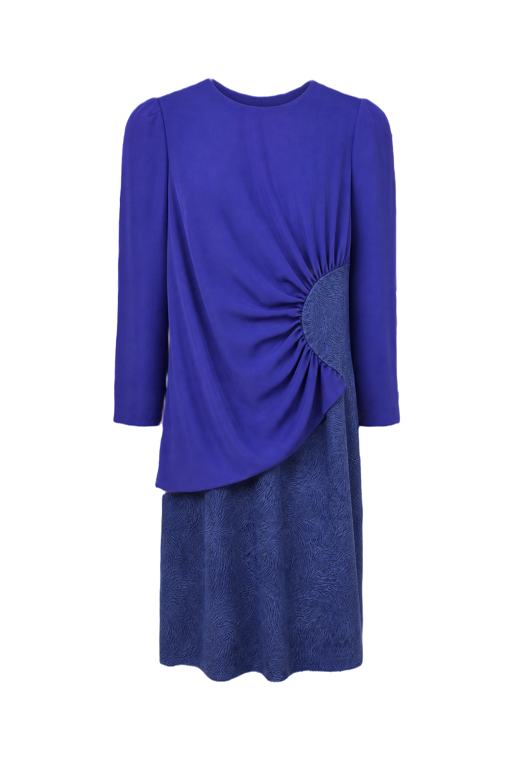 1980s Royal Blue Polyester Dress - Front View