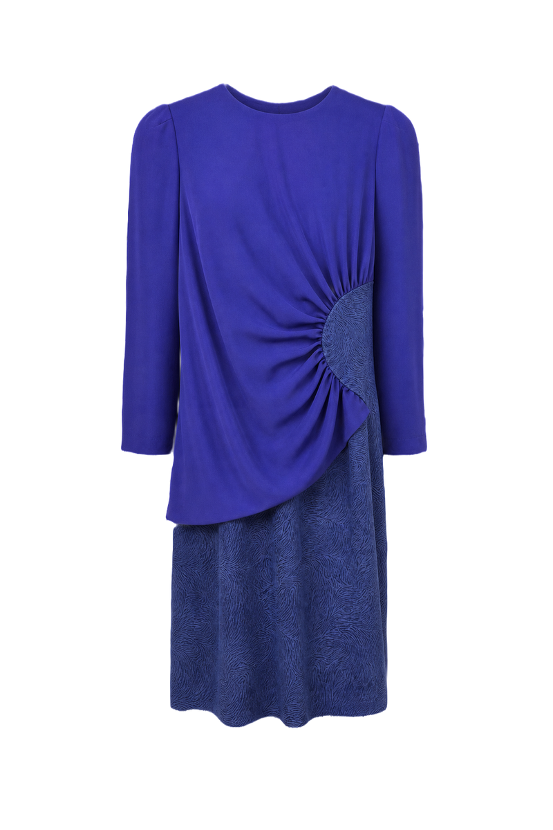 1980s Royal Blue Polyester Dress - Front View