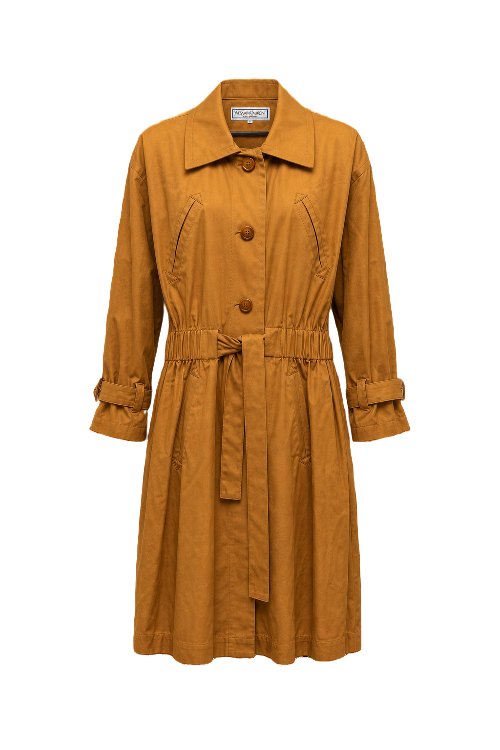 1980s Mustard Yellow Cotton Trench Coat - Front View