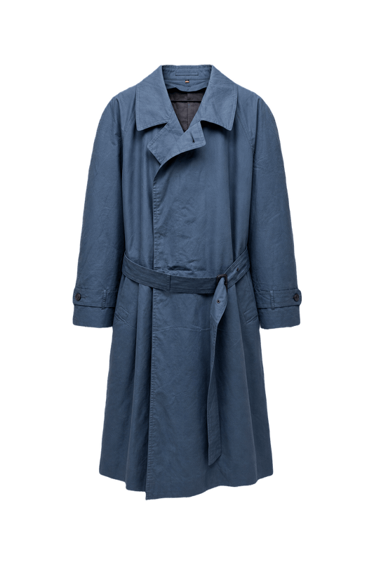 1980s Blue Cotton Trench Coat - Front View