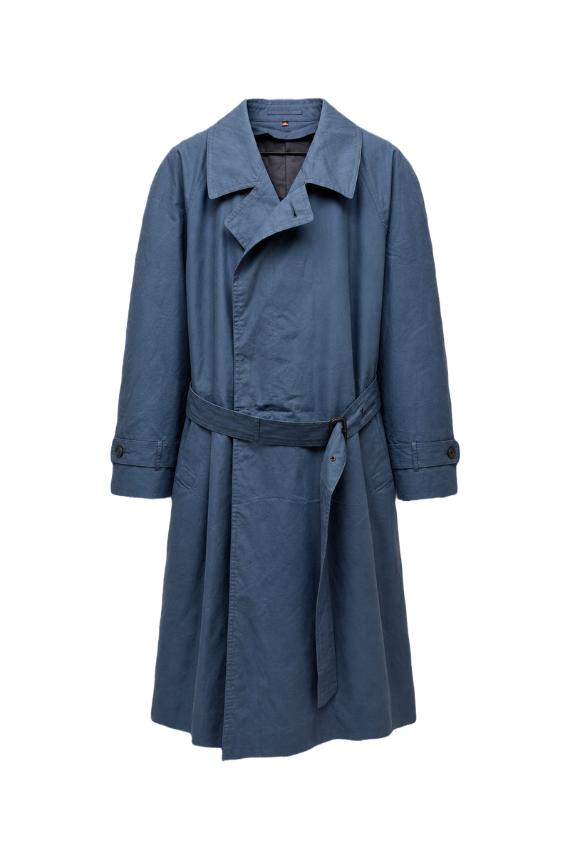 1980s Blue Cotton Trench Coat - Front View