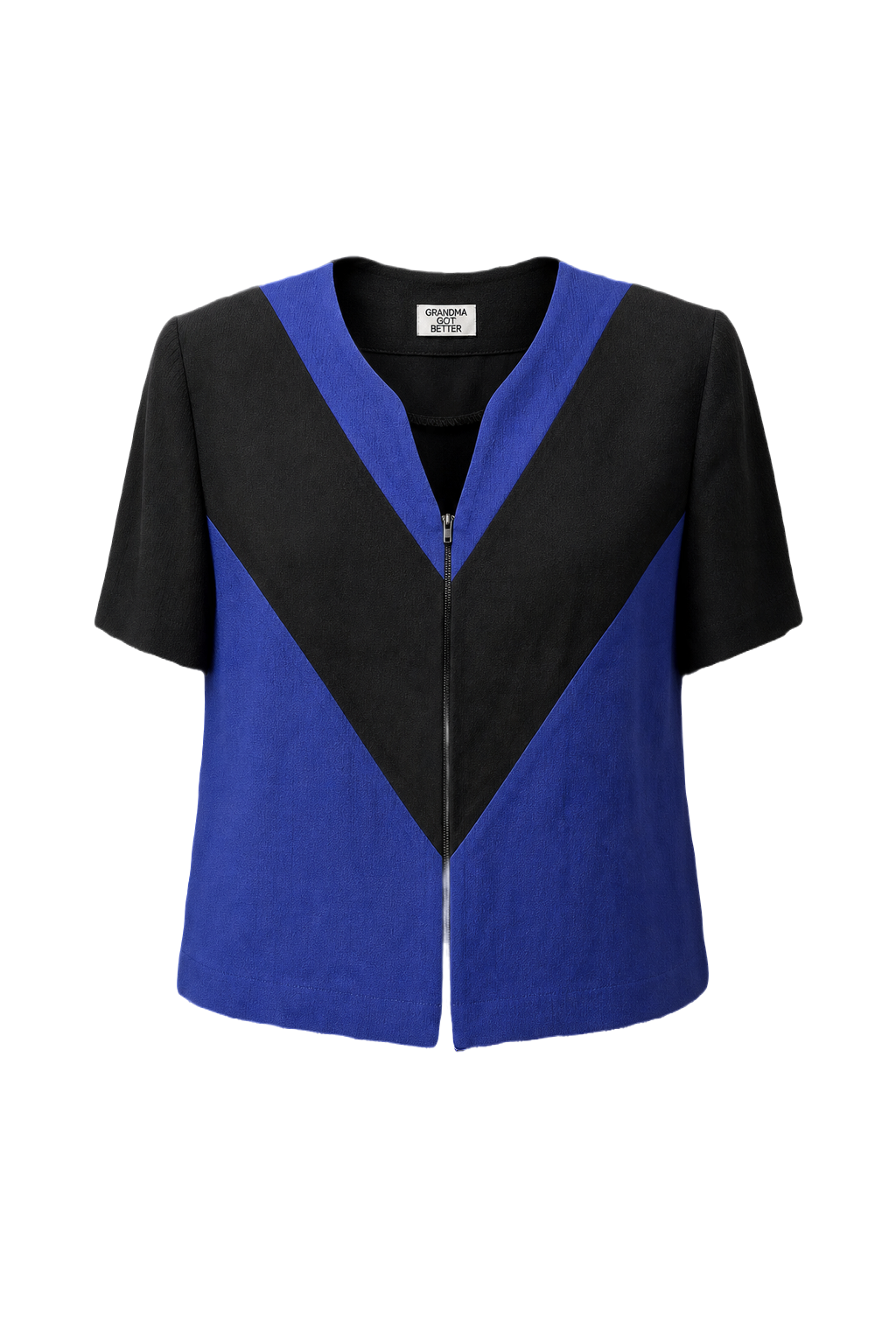 1980s Black Blue Unknown Blouse - Front View