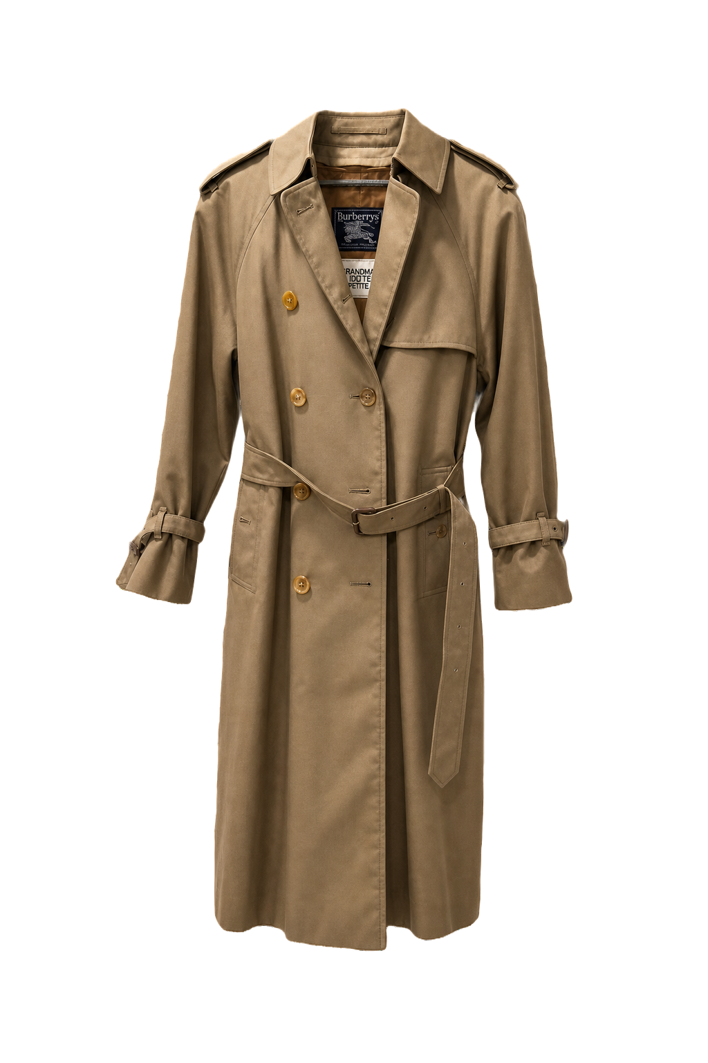 1980s Beige Cotton Trench Coat - Front View