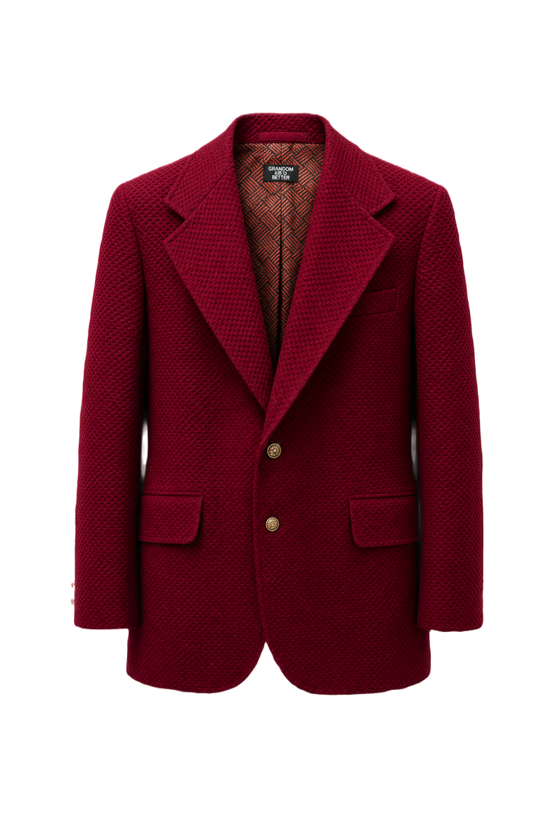 1980s Deep Red Wool Blend Blazer - Front View
