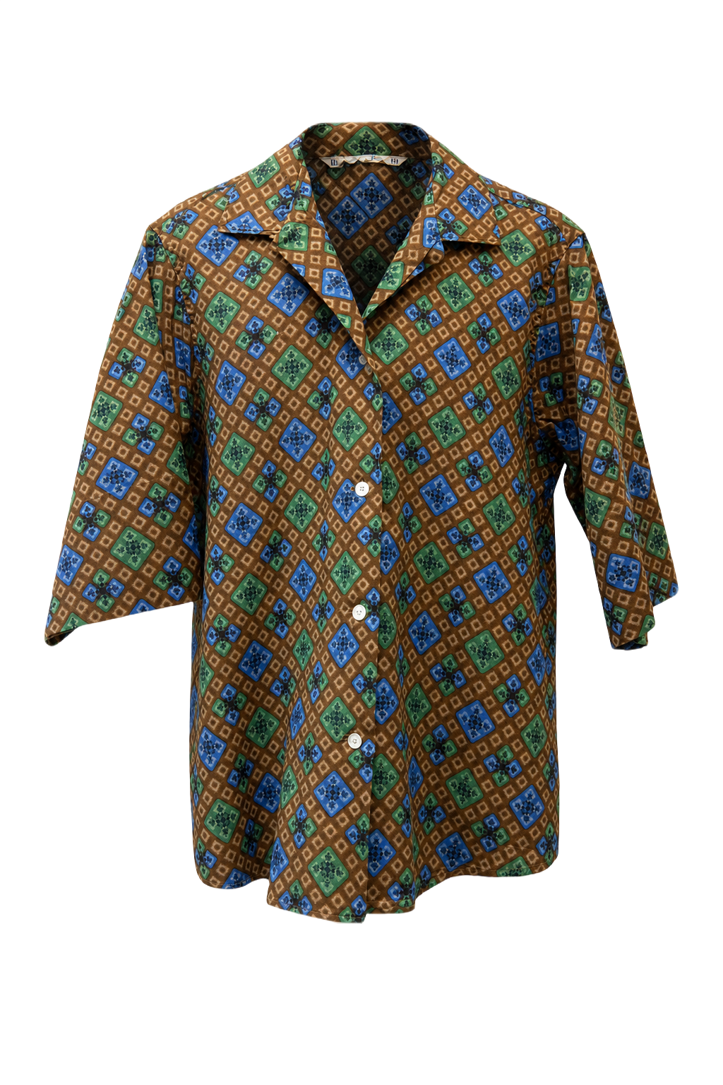 1970s Brown Cotton Blend Shirt - Front View