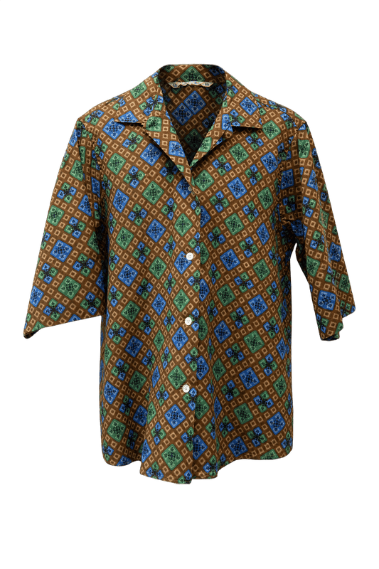 1970s Brown Cotton Blend Shirt - Front View