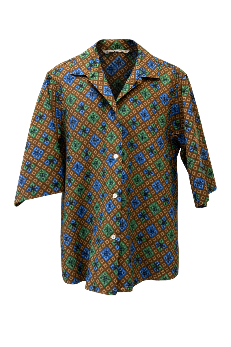 1970s Brown Cotton Blend Shirt - Front View