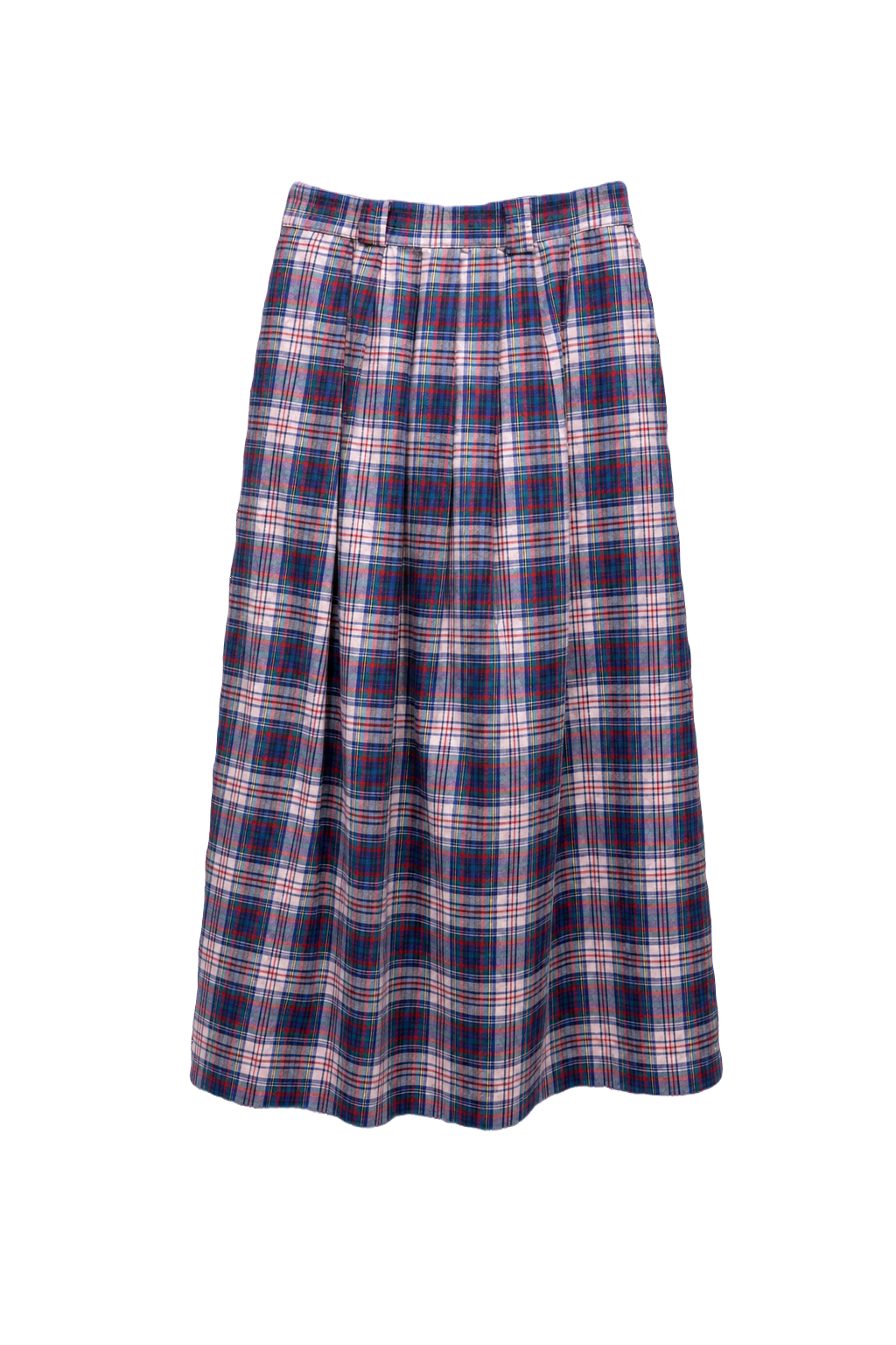 1990s Blue Cotton Plaid Skirt - Front View
