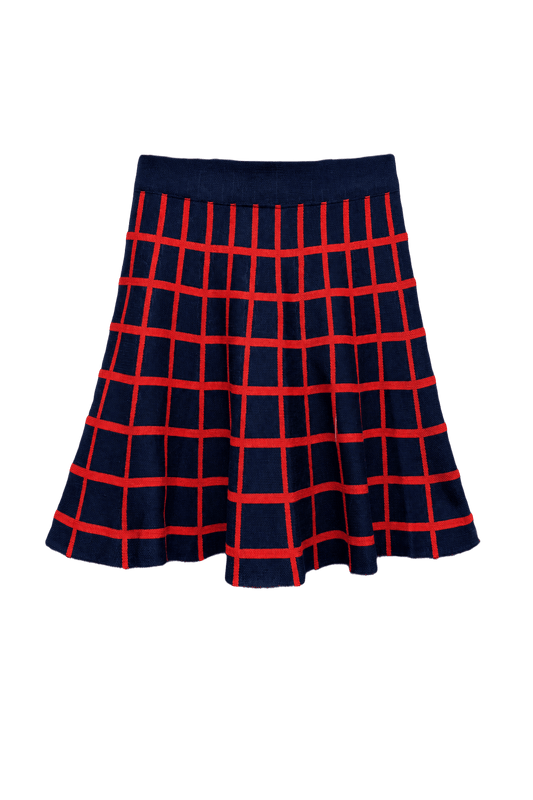 1990s Navy Blue Cotton Blend Skirt - Front View