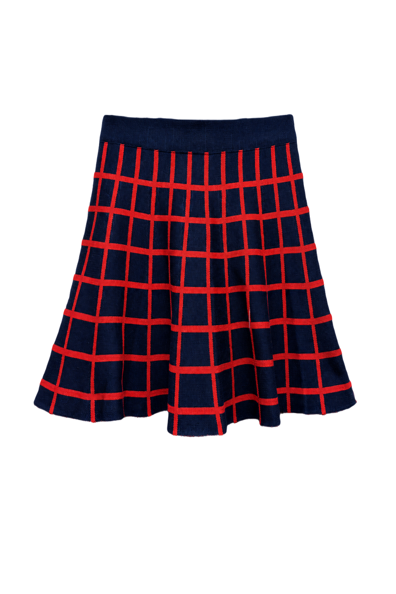 1990s Navy Blue Cotton Blend Skirt - Front View