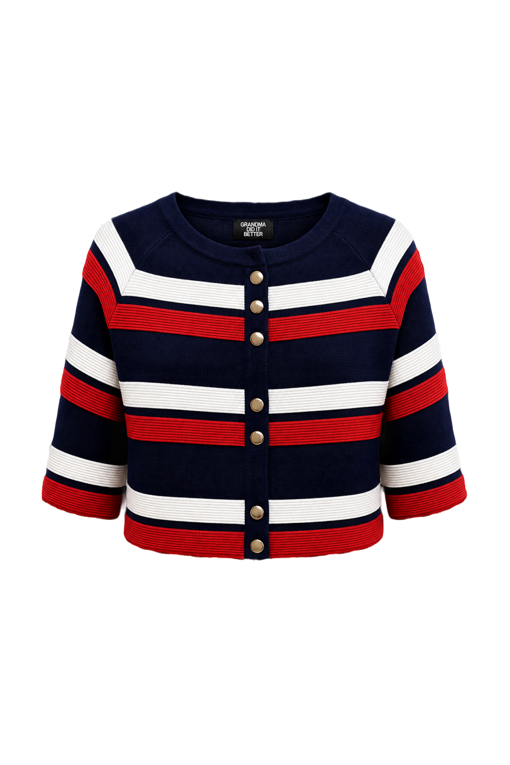 1970s Navy Blue Cotton Blend Cardigan - Front View