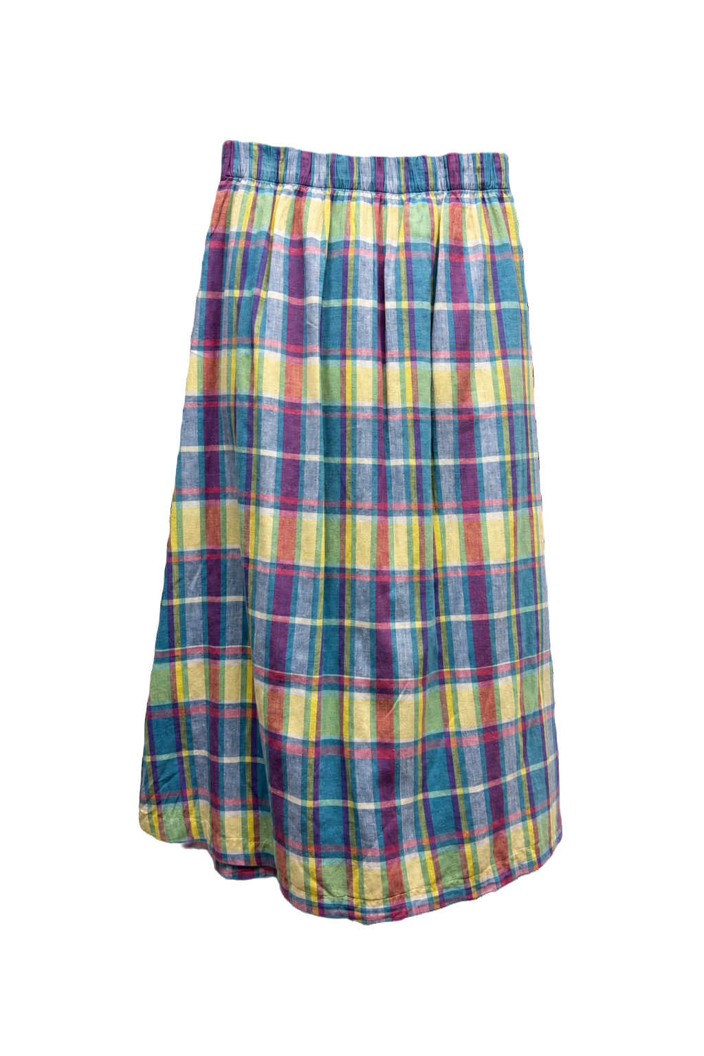 1990s Multicolor Plaid Cotton Blend Skirt - Front View