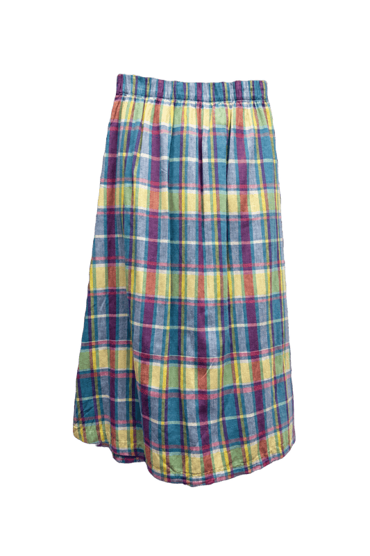 1990s Multicolor Plaid Cotton Blend Skirt - Front View