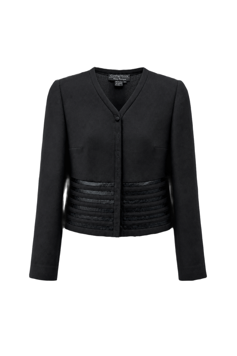 1980s Black Wool Blend Blazer - Front View