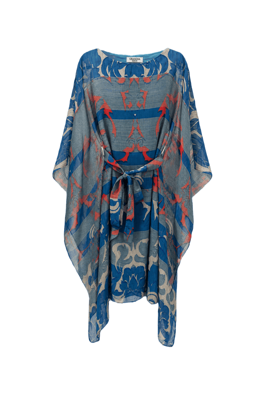 1970s Blue Sheer Polyester Dress - Front View