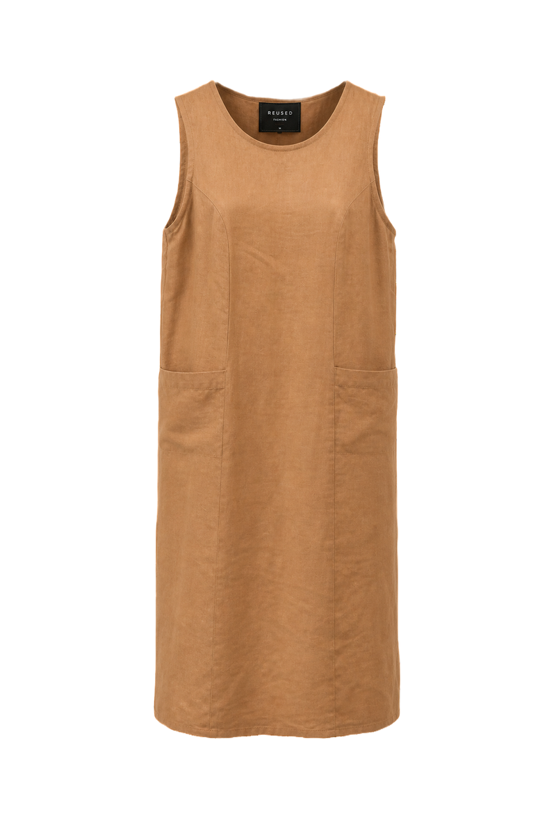 1970s Peach Linen Shift Dress - Front View