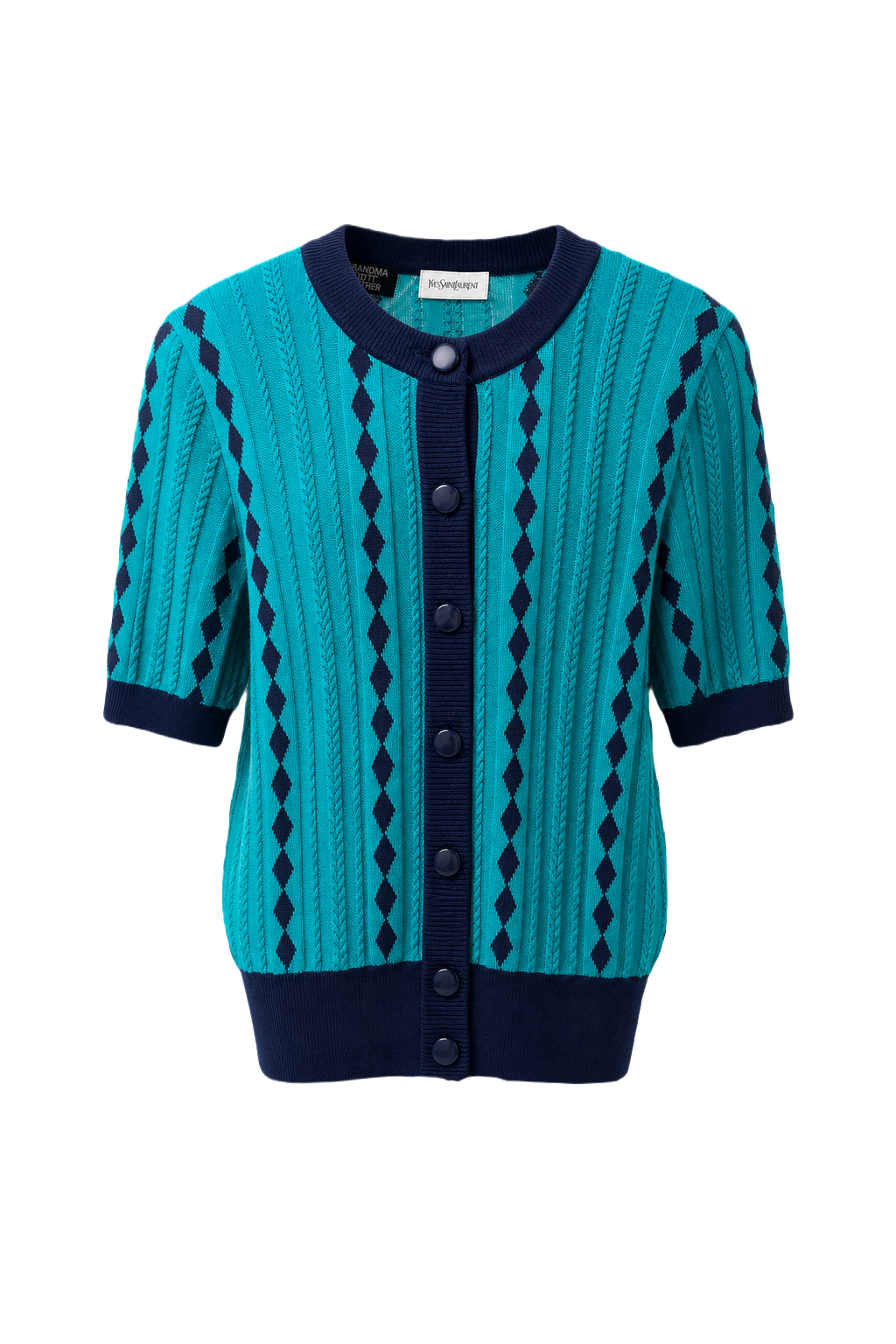 1970s Turquoise Cotton Blend Cardigan - Front View