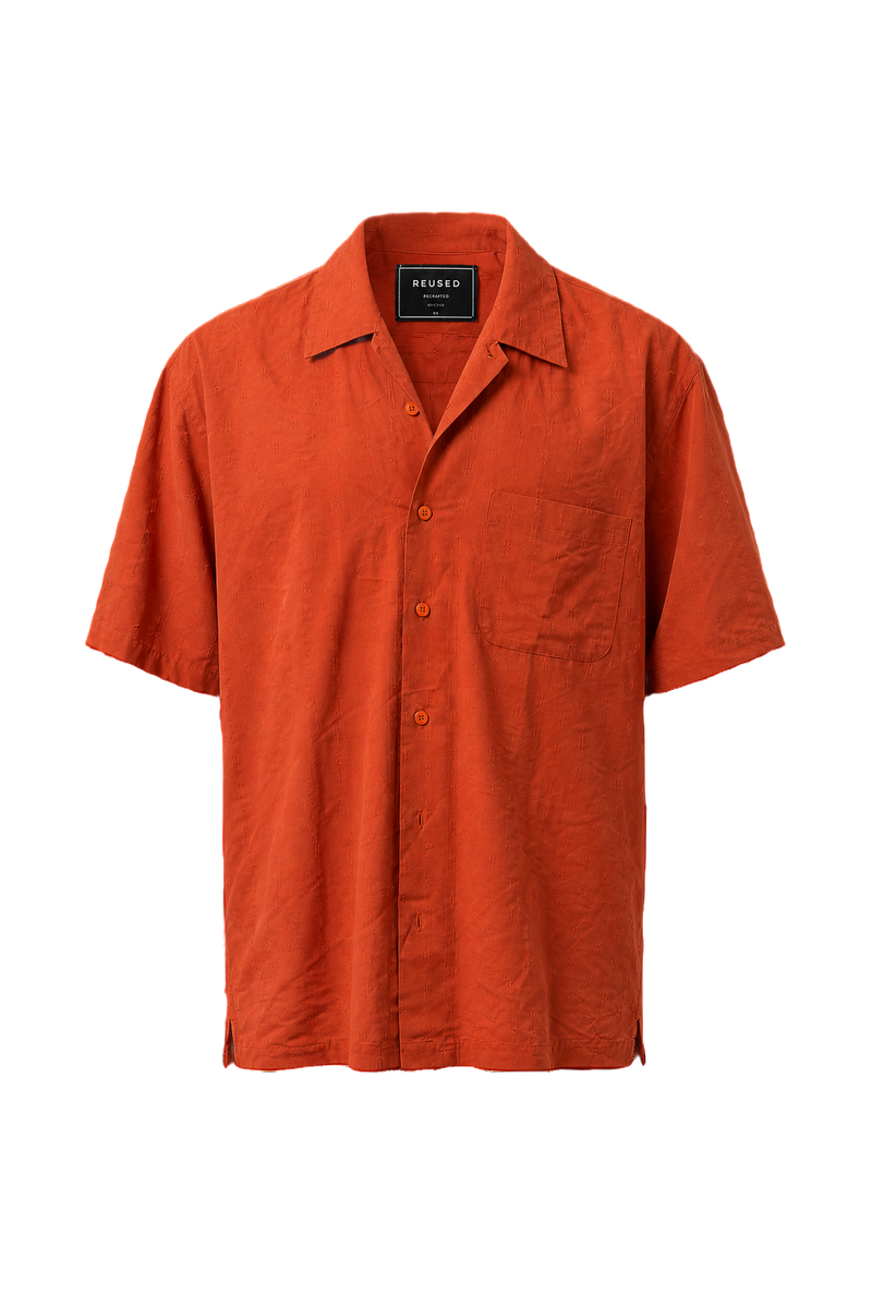 1970s Orange Cotton Blend Camp Collar Shirt - Front View