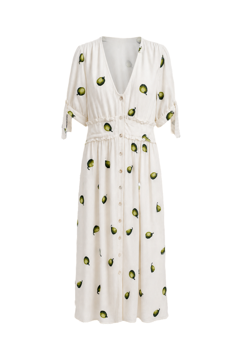 1970s White Cotton Blend Midi Dress - Front View