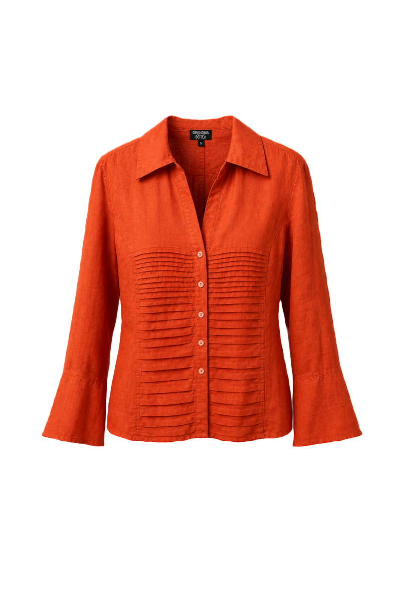 1990s Bright Orange Linen Blend Blouse - Front View