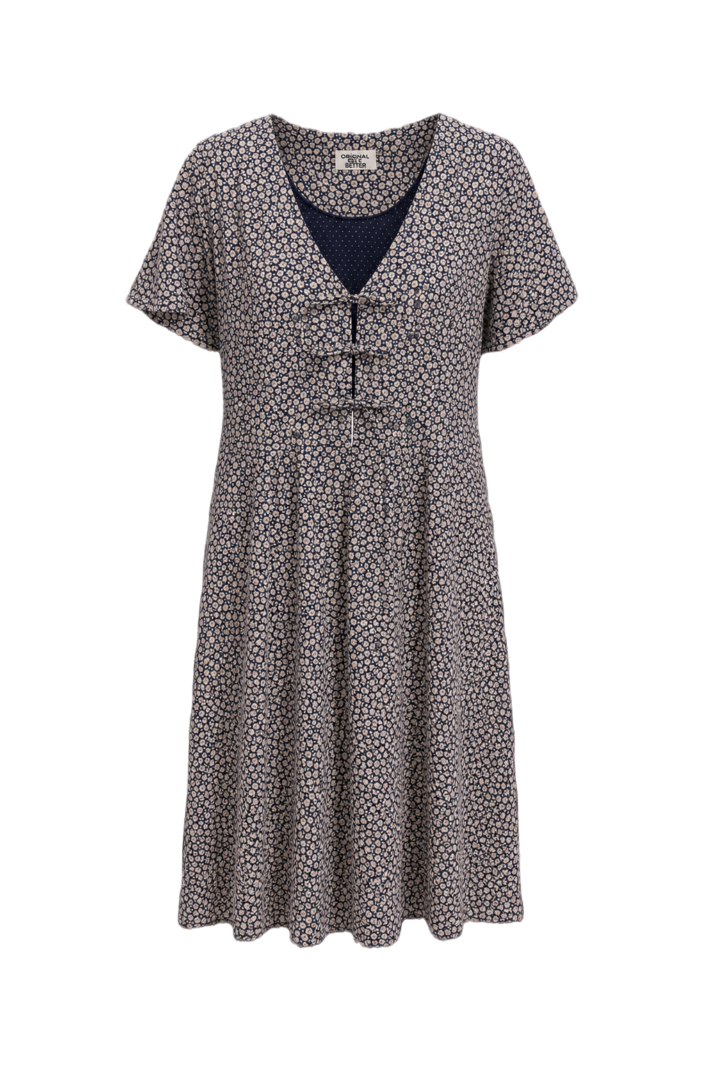 1970s Navy Blue Cotton Blend Dress - Front View