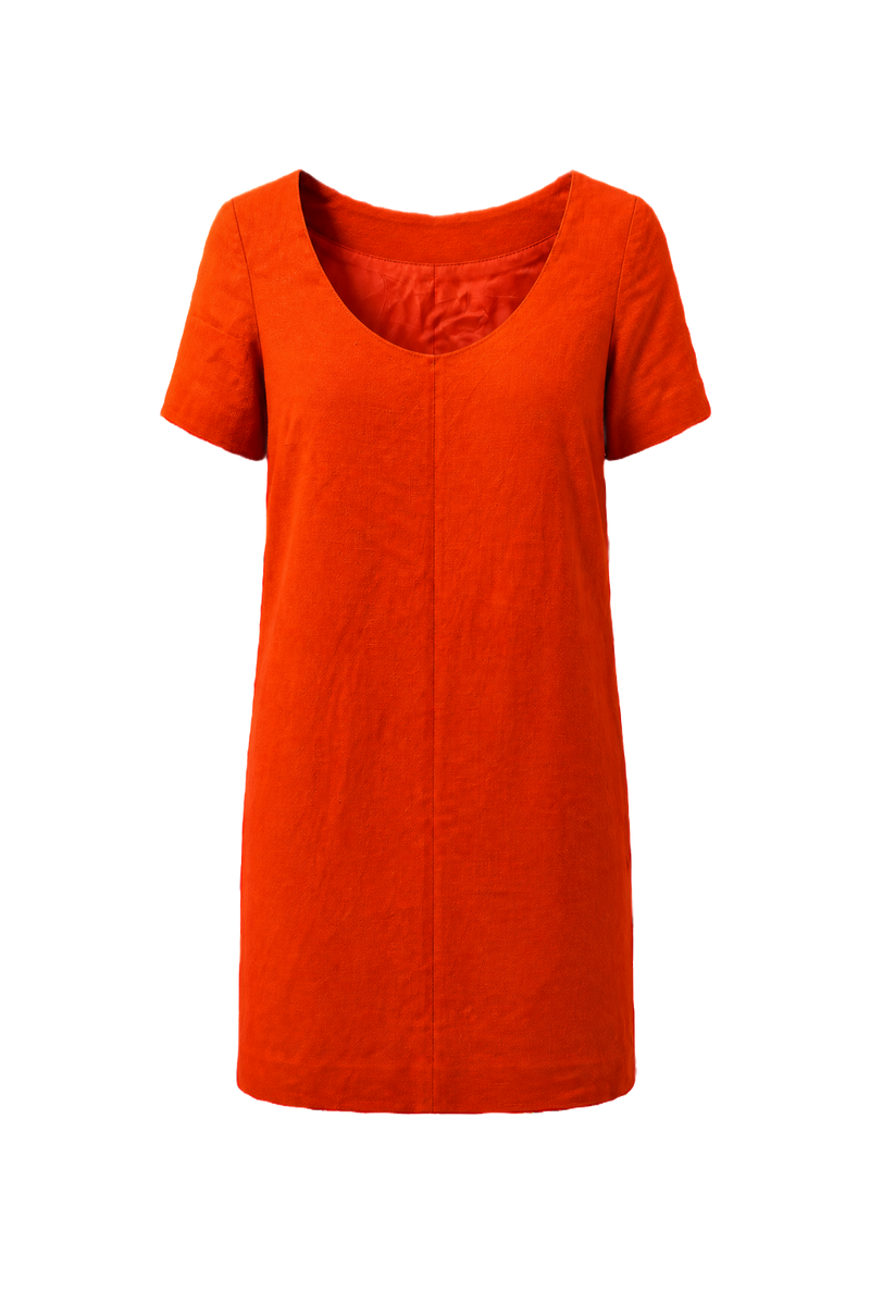 [1970s] Bright Orange Cotton Blend Shift Dress - Front View