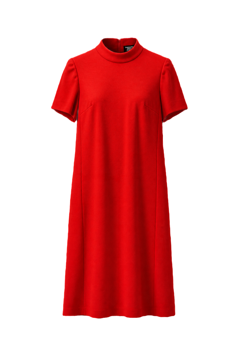 1970s Red Cotton Blend Shift Dress - Front View