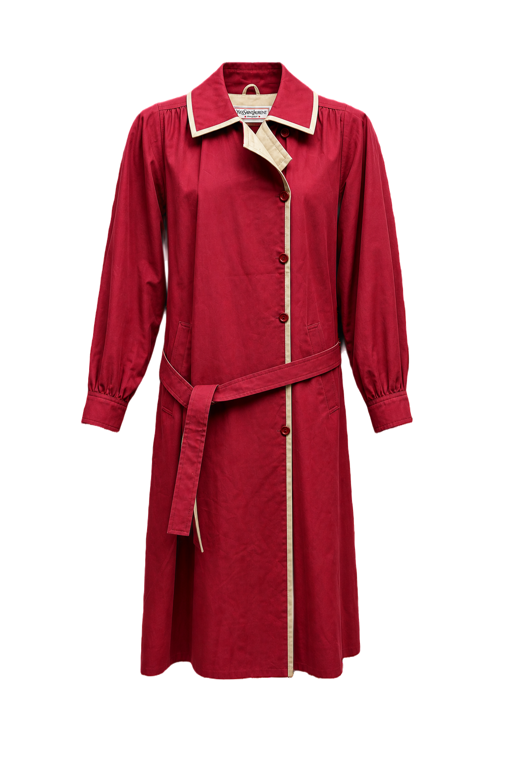 1970s Red Cotton Blend Trench Coat - Front View