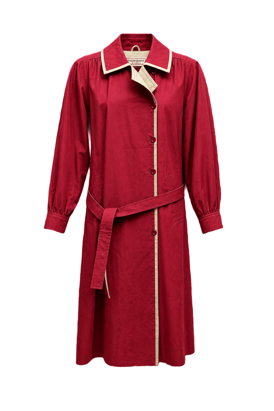 1970s Red Cotton Blend Trench Coat - Front View