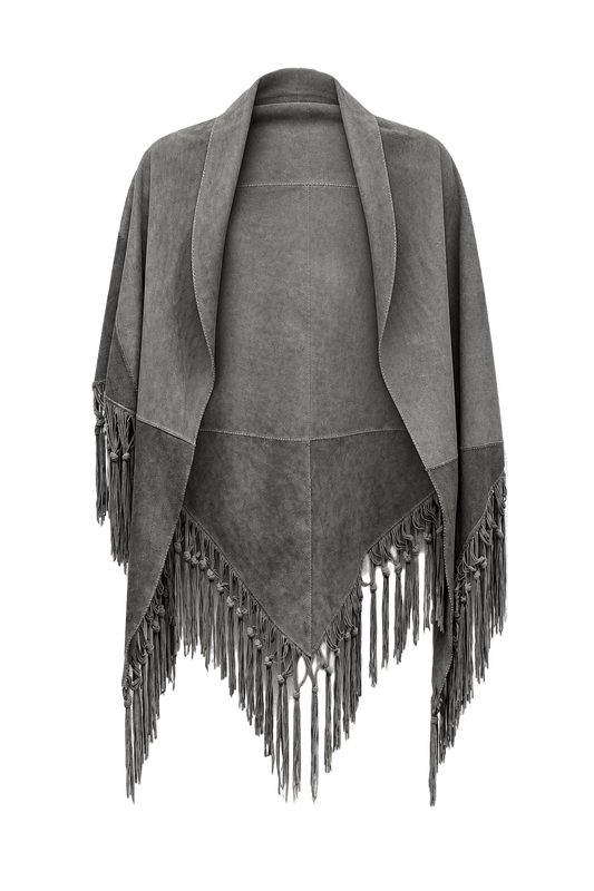 1970s Gray Suede Cape - Front View