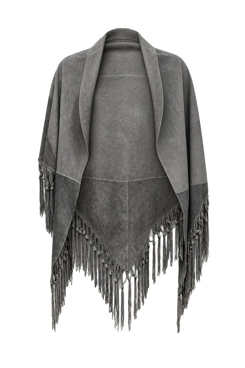 1970s Gray Suede Cape - Front View