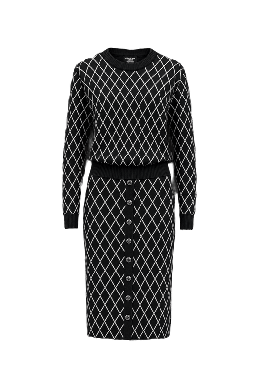 1980s Black Wool Blend Sweater Set - Front View
