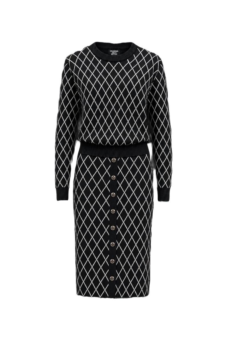 1980s Black Wool Blend Sweater Set - Front View