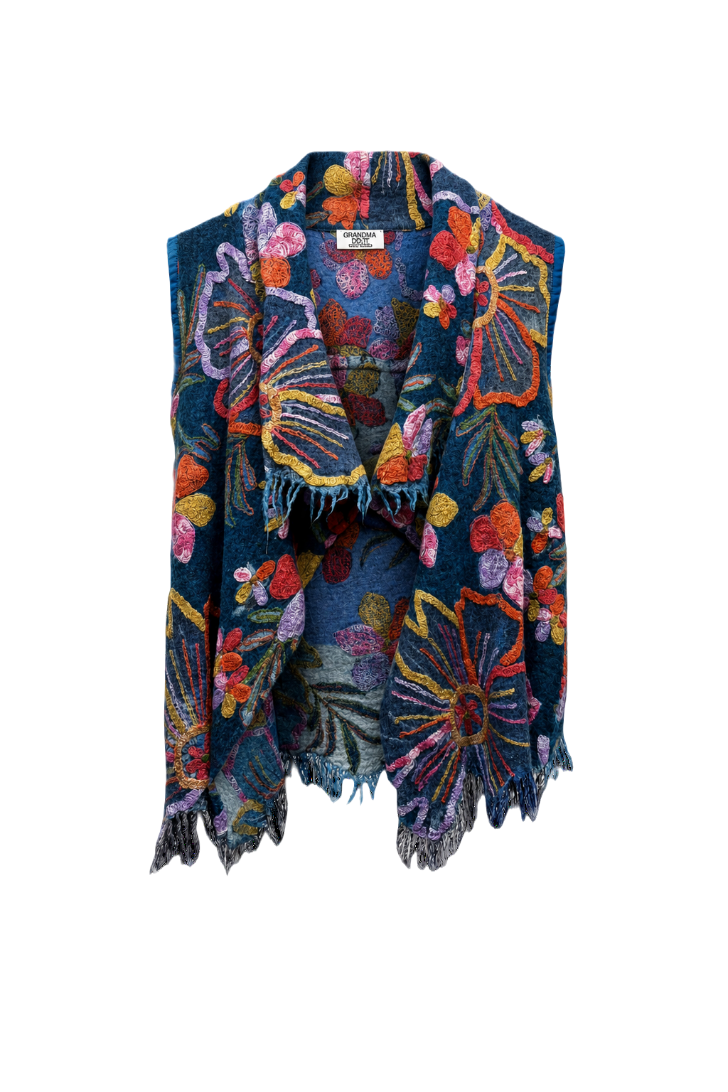 1970s Navy Blue Wool Blend Vest - Front View
