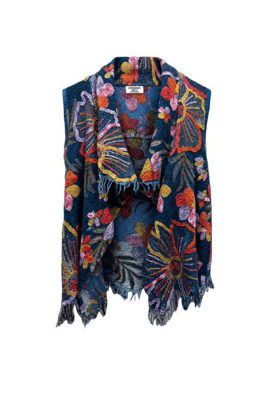 1970s Navy Blue Wool Blend Vest - Front View