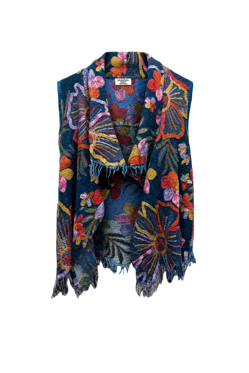 1970s Navy Blue Wool Blend Vest - Front View