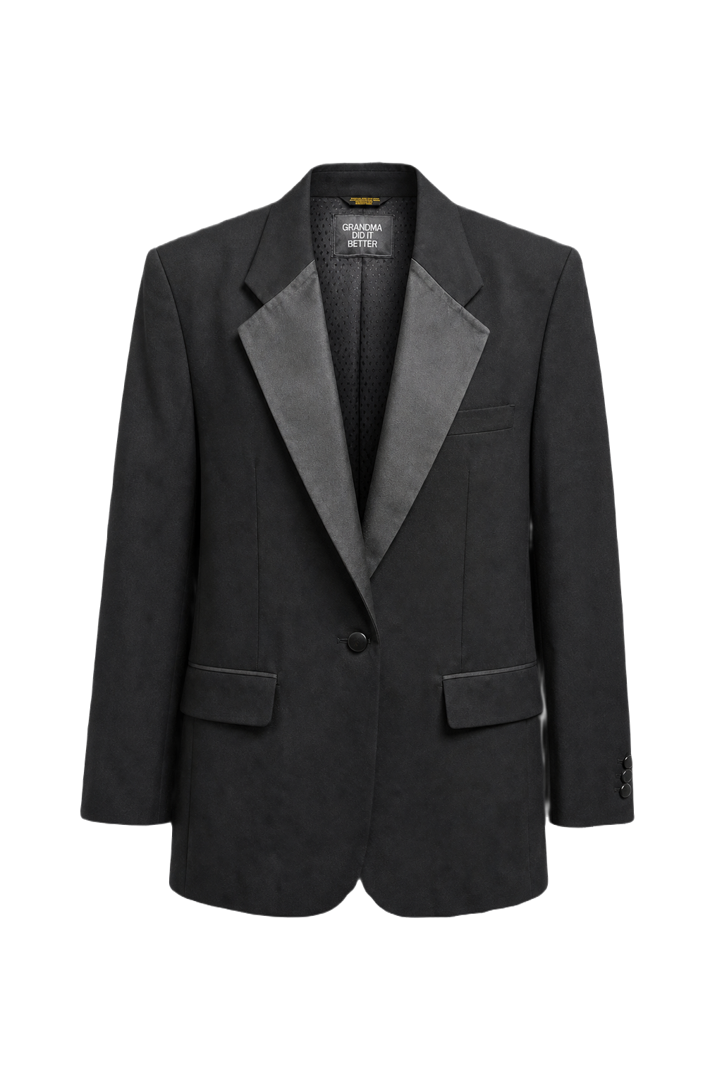 [1970s] Black Synthetic Blend Blazer - Front View
