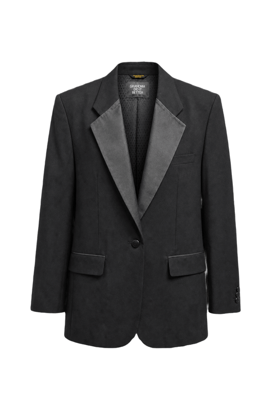 [1970s] Black Synthetic Blend Blazer - Front View