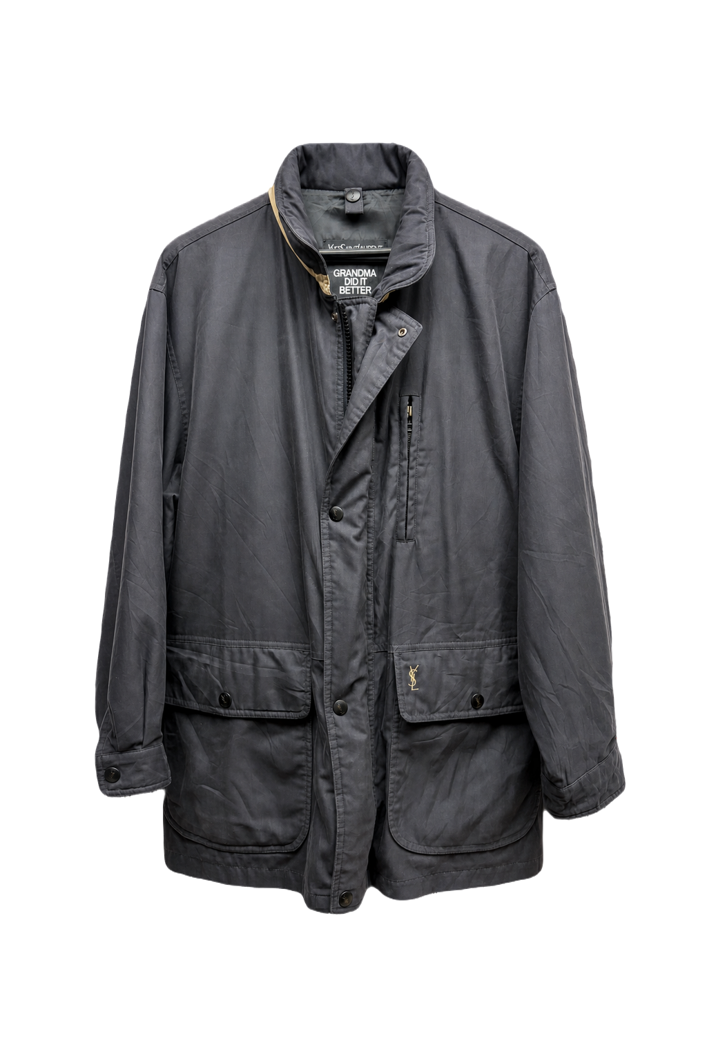 1980s Dark Navy Synthetic Blend Coat - Front View