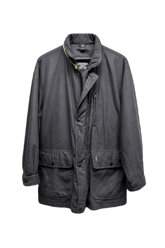 1980s Dark Navy Synthetic Blend Coat - Front View