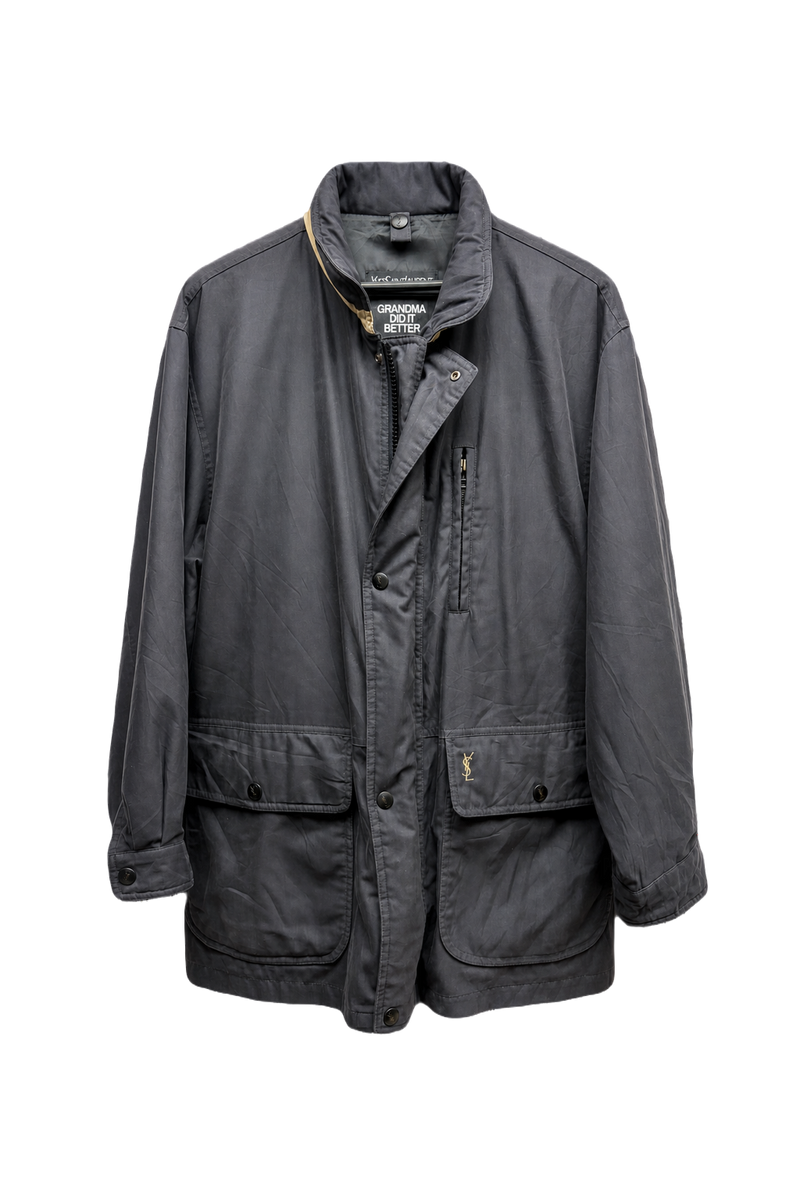 1980s Dark Navy Synthetic Blend Coat - Front View
