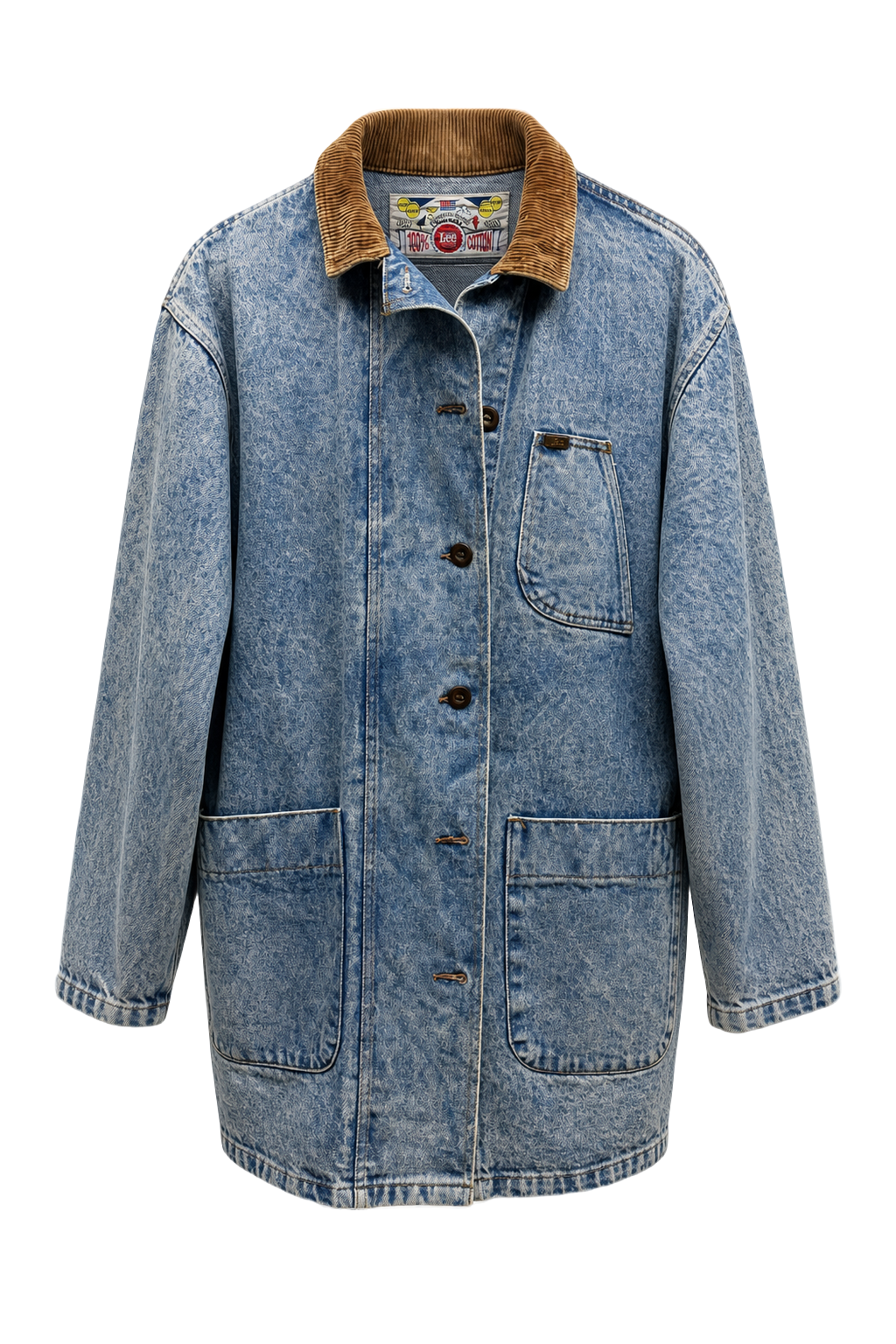 1970s Light Blue Denim Coat - Front View