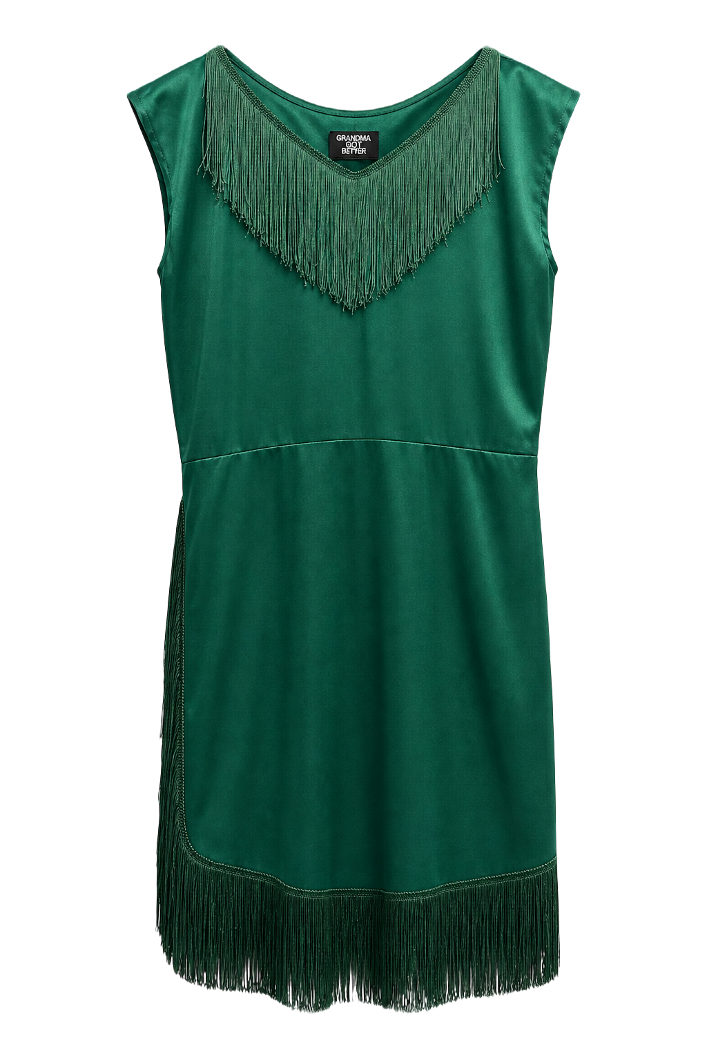 1970s Emerald Green Satin Blend Dress - Front View