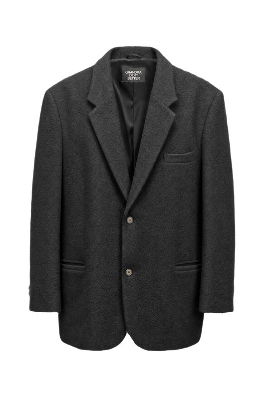 1990s Black Wool Blend Blazer - Front View